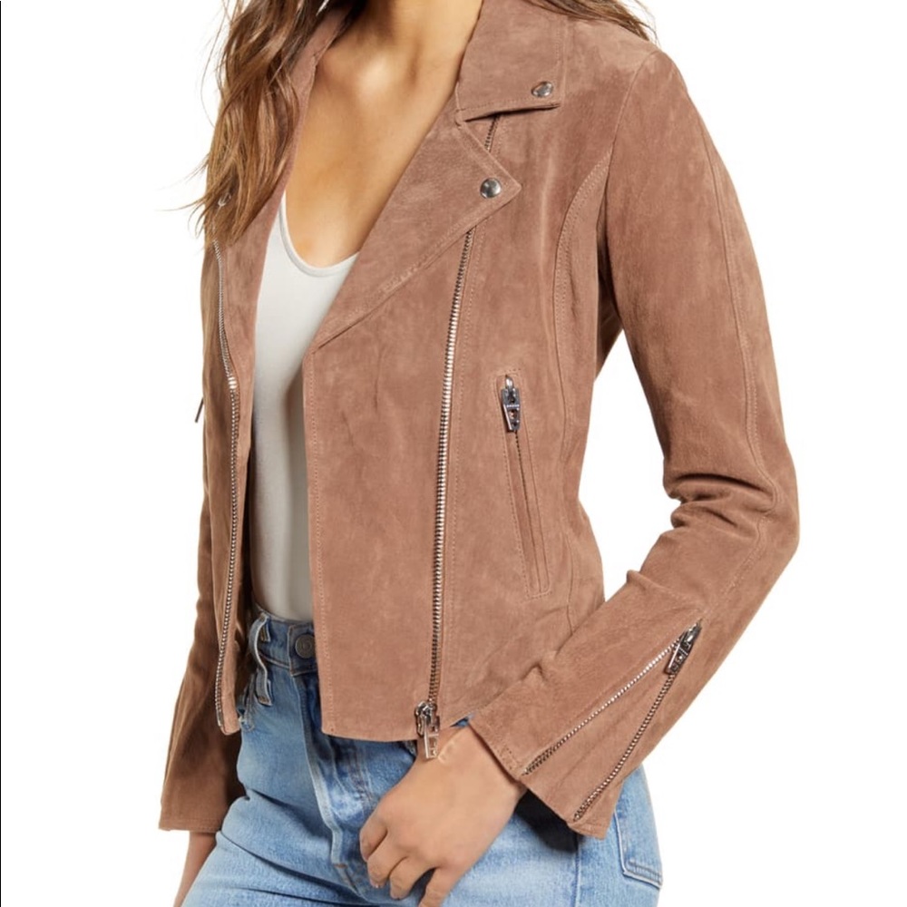 Blank NYC Women’s Suede Moto Jacket in Dusty Rose Brown